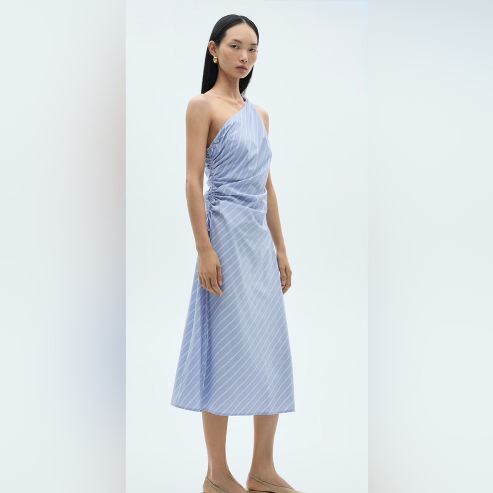 MANGO - Striped One Shoulder Ruched Dress- Small - NWT
